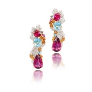 White Gold, Gold, Rubellite, Aquamarine, Pink Sapphire, Ruby and Diamond Earclips