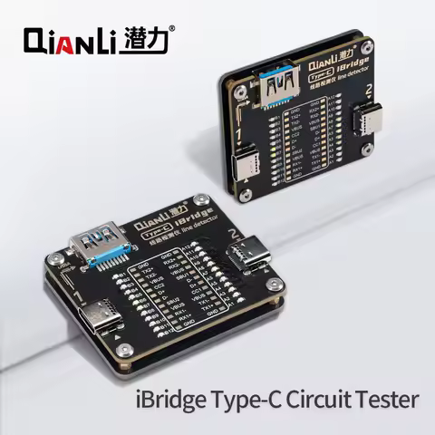 QIANLI IBridge Type-C Cable Tester CR2032 Battery Powered 24 Pin Fast Charging Wire Continuity Check