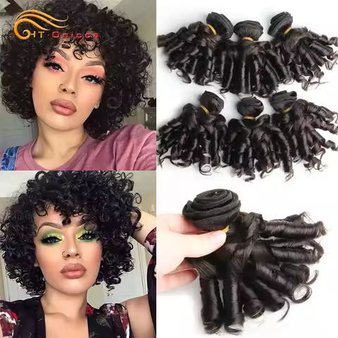 Brazilian Hair 8 Inch Short Human Hair Extensions Curly Hair Bundles 6Pcs Ombre Hair Weave Bundles F