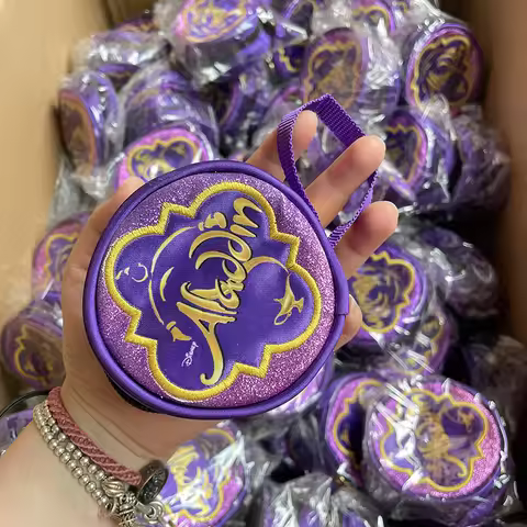 Disney Cartoon Anime Aladdin Y2K Styles Embroidery Mini Wallet Keychain Aladdin Coin Purse Gifts for