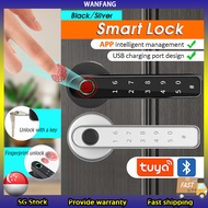 SG stock Electronic Smart Door Lock Set Fast Fingerprint Handle Door Lock TUYA APP Security Digital Lock