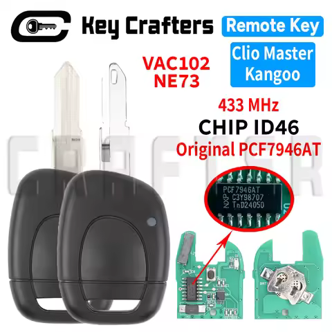 Key Crafters 433MHz CHIP ID46 PCF7946AT One Button Remote Car Key For Renault Master Kangoo Clio Twi