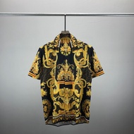 JQ4Z Versace Summer Men's Short-Sleeved Shirt Trendy All-Match Cardigan 3d Printing Craft Foreign Tr