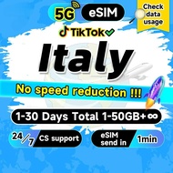 Italy eSIM Unlimited 5G Data Daily High speed Hotpot SIM Card Tourist Travel eSIM 3-15 Days