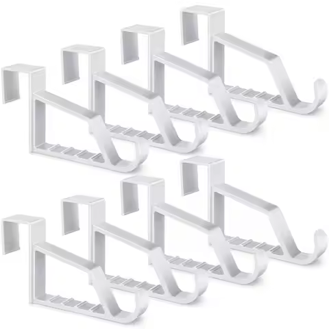 8 Pack Over The Door Hooks for Hangers - Extra Strong White Plastic Over Door Hook for Hanging Cloth