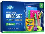 12 Large Plastic Bags With Zipper Top - 3 Gallon Bags 16" x 18", Extra Large Storage Bags for Clothe