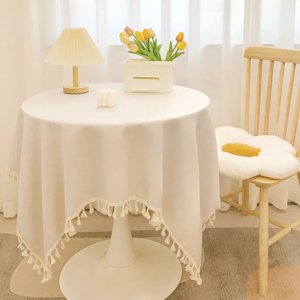 ผ้าปูโต๊ะพู่ผ้าปูโต๊ะผ้าปูโต๊ะเบาะสำหรับตั้งแคมป์โต๊ะในครัวผ้าปูโต๊ะน้ำชาผ้าคลุม hiasan kamar รับประทานอาหาร14สี