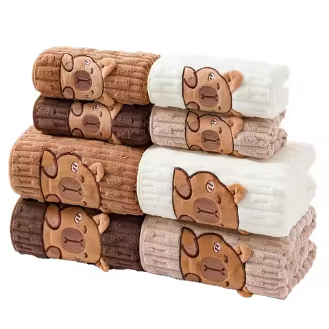 ✰✪Cute 2pc Capybara Face Towel Set, Extra Soft Coral Fleece, 34x74 Inch Towel And 70x140 Inch Bath T