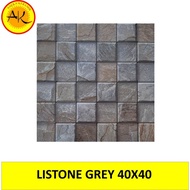 Keramik Lantai Kasar Motif Batu Alam Timbul 40x40 Listone Grey