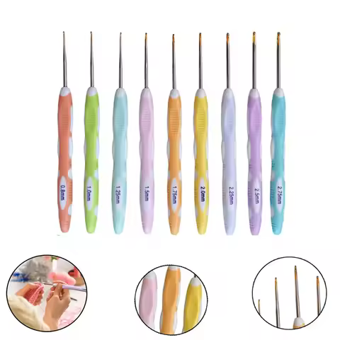 9pcs 0.8mm-2.75mm Small Size Crochet Hook Set Ergonomic Handle Crochet Hook Needles for Arthritic Ha