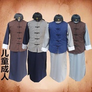 Republic of China Robe Coat Children Qing Dynasty Ancient Costume Long Shirt Vest Master Coat Perfor