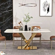 Luxury Marble Dining Table Chair Set Gold Stainless Steel Modern Home Dining Table Kitchen Meja Marble 大理石餐桌