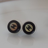 CHANEL 香奈兒 雙C 鏡面 夾式耳環 黑色 古著