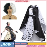 Cruella De Vil Cosplay Costume Women Gown Black White Maid Dress Outfits Halloween Party  Performanc