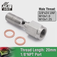 HUB sports Stainless Steel 3/8"x24 UNF/ M10x1.25 Turbo Brake Line Single Banjo Bolt With Copper Wash