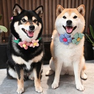 Huahua World/Pet Dog Cat Corgi Teddy Shiba Inu Bow Tie Small Fresh Plaid Collar Bib Jewelry