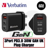 威寶 - Verbatim 3 端口 30W PD 3.0 &amp; QC 3.0 66947 GaN 充電器