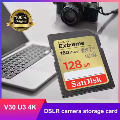 SanDisk Memory Card Extreme SD Card 4K UHD 32GB SDHC 64GB 128GB 256GB SDXC C10 U3 V30 up to 180M/s F