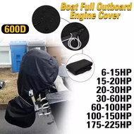 600D Boat Full Outboard Engine Cover Waterproof Dust-proof Heavy Duty Engine Motor Covers Protection Black For 6-225HP M