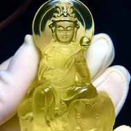 極品天然立體雕刻黃水晶普賢菩薩吊墜屬龍蛇人本命佛財源廣進