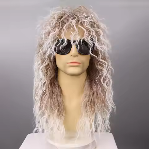 70s/80s Vintage Curly Wig with Bangs Synthetic Long Style Wig, Suitable for Men Hippie Style, 80s Pa