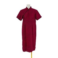 二手 暗紅色 印花 輕薄飄逸 古董訂製 旗袍 OPF329