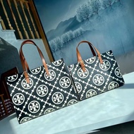hot sale authentic tory burch bags women   Tory Burch T Monogram Series Two Sizes Contrast Embossed Tote Bag Handbag Shopping Bag tory burch official