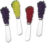 UPware 4-Piece Hand Painted Resin Handle with Stainless Steel Blade Cheese Spreader/Butter Spreader Knife (Vintage Grapes)