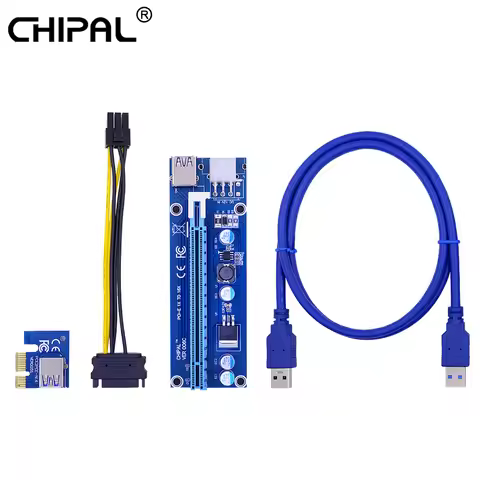 CHIPAL VER006C PCI-E Riser Card Adapter PCIE PCI Express X1 to X16 Extender USB 3.0 Cable SATA to 6P