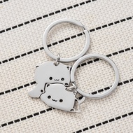 Cute Cat Keychain Stainless Steel Keyring Couple Lover Bestie Animal Matching Keyring Pendants Valen