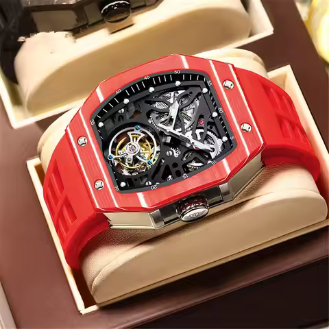 Aesop Flying Tourbillon Watch Carbon Fiber Skeleton Manual Mechanical Movement Mens Watch Tonneau Lu