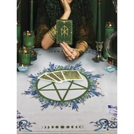 Pentagram Tarot Tablecloth Dutch Velvet Green White Tarot Sticker Props Ceremony Oracle Card Bag-blu