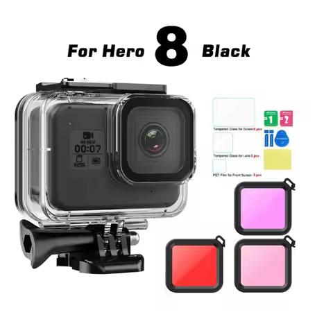 For GoPro 8 Waterproof Case With Filter Waterproof Black Dive Case for Go Pro8 Housing Underwater Ac