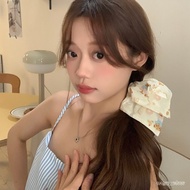 Same Day Delivery Next Pastoral Style Square Scarf Hair Tie Female Korean Bow High-End Low Ponytail 