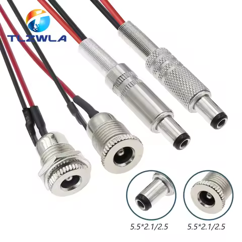 1PCS DC099 5.5 x 2.1mm 5.5 x 2.5mm DC Power Socket Threaded Female Connector Adapter With 20AWG Cabl