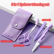 3 in 1 Eyebrow trimming set Stainless Steel Beauty Eyebrow Scissor Set Eyebrow clip scraper shears T