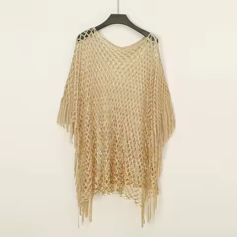 Hotsale Bright Silk Shawl Scarf Hollow Out Tassel Pashmina Scarf Women Swimming Cover Up Beach Stole