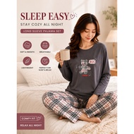Female Women Long Sleeve Round Neck Pajama Sleepwear Plus Size 3XL,4XL,5XL | Baju Tidur Perempuan Wa