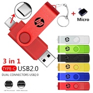 ♥100%Original Product+FREE Shipping♥ HP flash drive 3 in 1 OTG USB Type C/Micro flash drive 512GB 256GB Pendrive High speed Pen Drive for Phone/Tablet/PC