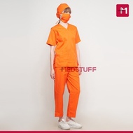 SETELAN Baju Jaga Operasi OK dan Celana Set - Bold Orange Lengan