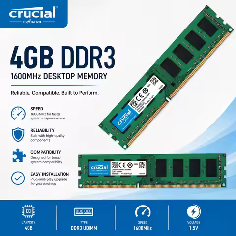 Crucial Memory Desktop PC RAM DDR2 DDR3 DDR3L 2GB 4GB 8GB 667 800 1333 1600 1866MHz PC3-12800 PC2-64