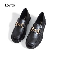 Lovito Elegant Boat Shoes Metal Buckle Loafers Boat Shoes for Women LFA90251 Lovito Sepasang Kasut B