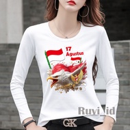 MERAH Independence Clothes Men's and Women's Tops Hutri Thsirt Garuda 3/4 Sleeves Indonesian Indepen