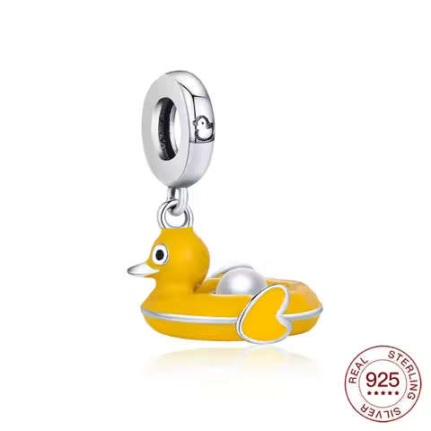 2025 Charm Original Yellow Duck Lifebuoy Pendant 925 Sterling Silver Bead Fit Bracelets Diy For Woma