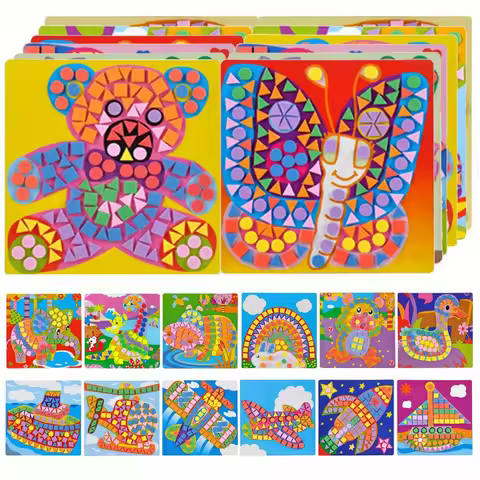 6/12pcs 3D EVA Foam Sticky Mosaics DIY Animal Art Painting Airplane Car Spaceship Cat Dog Creative W