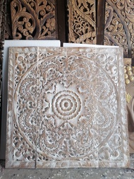 White Wash Mandala Wood Carving Panel 120 x 120 Cm Wooden Carved Plaque Square Panel Wall Art Hangin