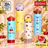 800ml Stainless Steel Tumbler Bottle Flip Straw Water Bottle Yuno Drinking Bottle/