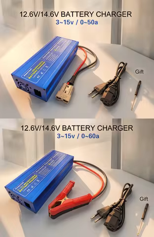 14.6V 50A/60A Smart Battery Charger, Voltage & Current Adjustable, Fast Charging Power Adapter for 1