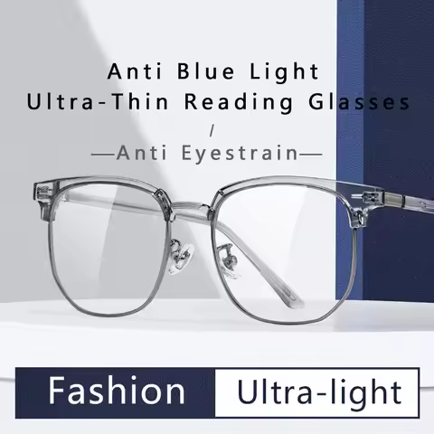 Ultra-Thin Anti Blue Light Glasses for Men, Square Frame,Presbyopia Eyeglasses, Magnifying Presbyopi
