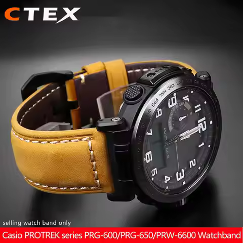 24mm Cowhide Frosted Italian Leather Watchband for Casio PROTREK Series PRG-600/PRG-650/PRW-6600 Out